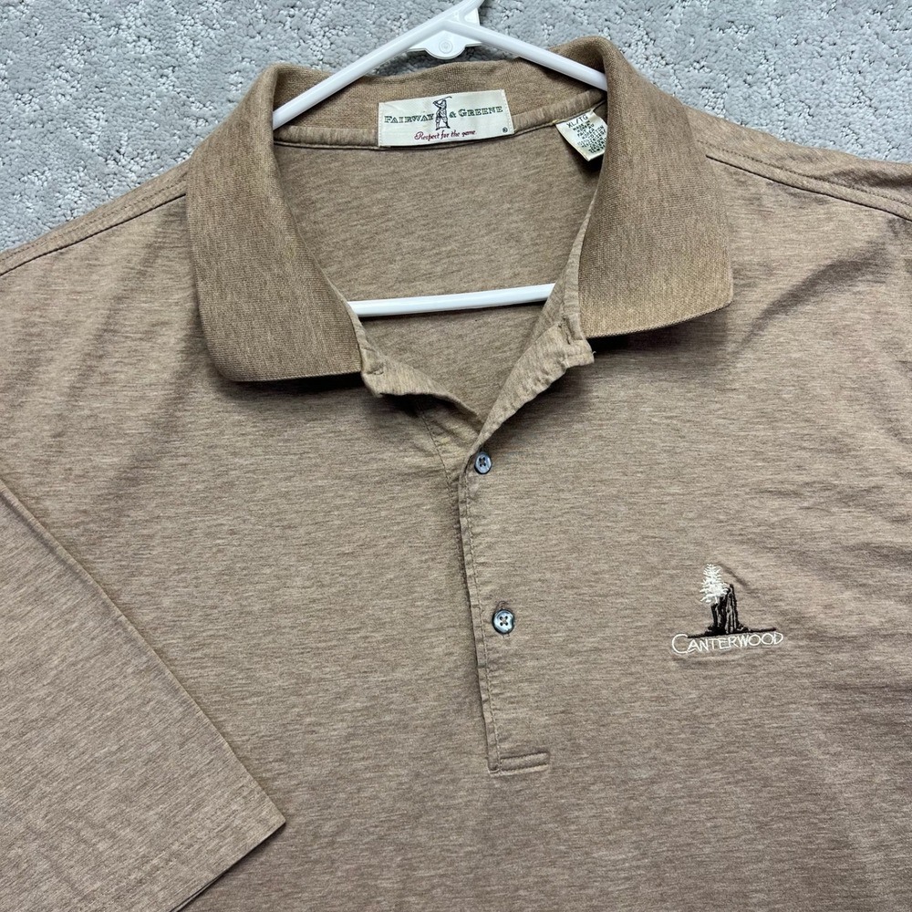 Fairway & Greene Polo Shirt Mens XL Tan Brown Canterwood Golf Mercerized Cotton